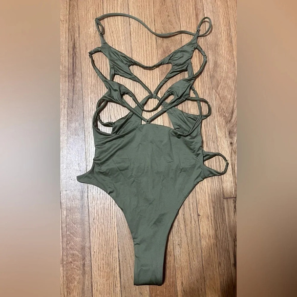 Monica Hansen Beachwear Starlight Cut-Out One-Piece in Green - Picture 7 of 10